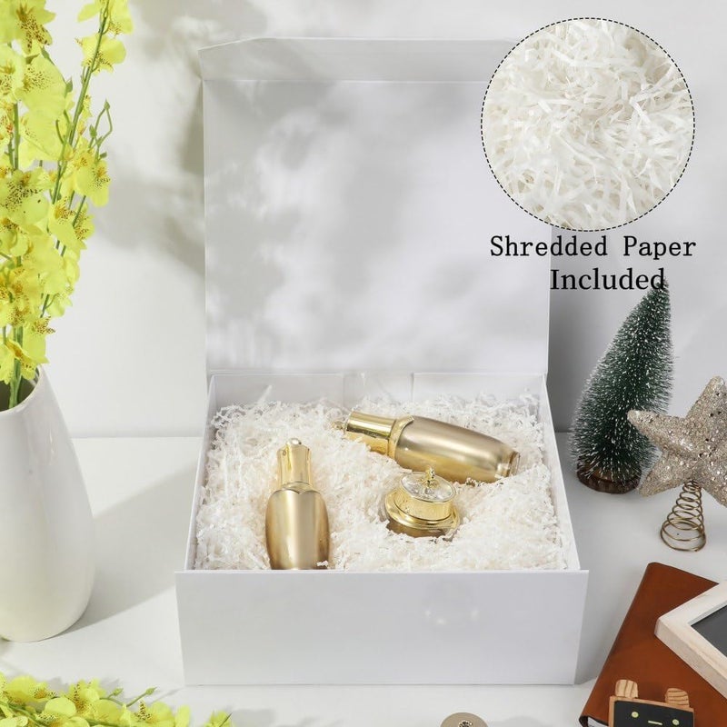 PACKGILO 6 Pcs White Gift Box Large 13x11x5.3 Inch Magnetic Gift Boxes with Crinkle Paper White Large Gift Box with Shredded Paper Luxury Gift Boxes with Lids for Presents - Image 2